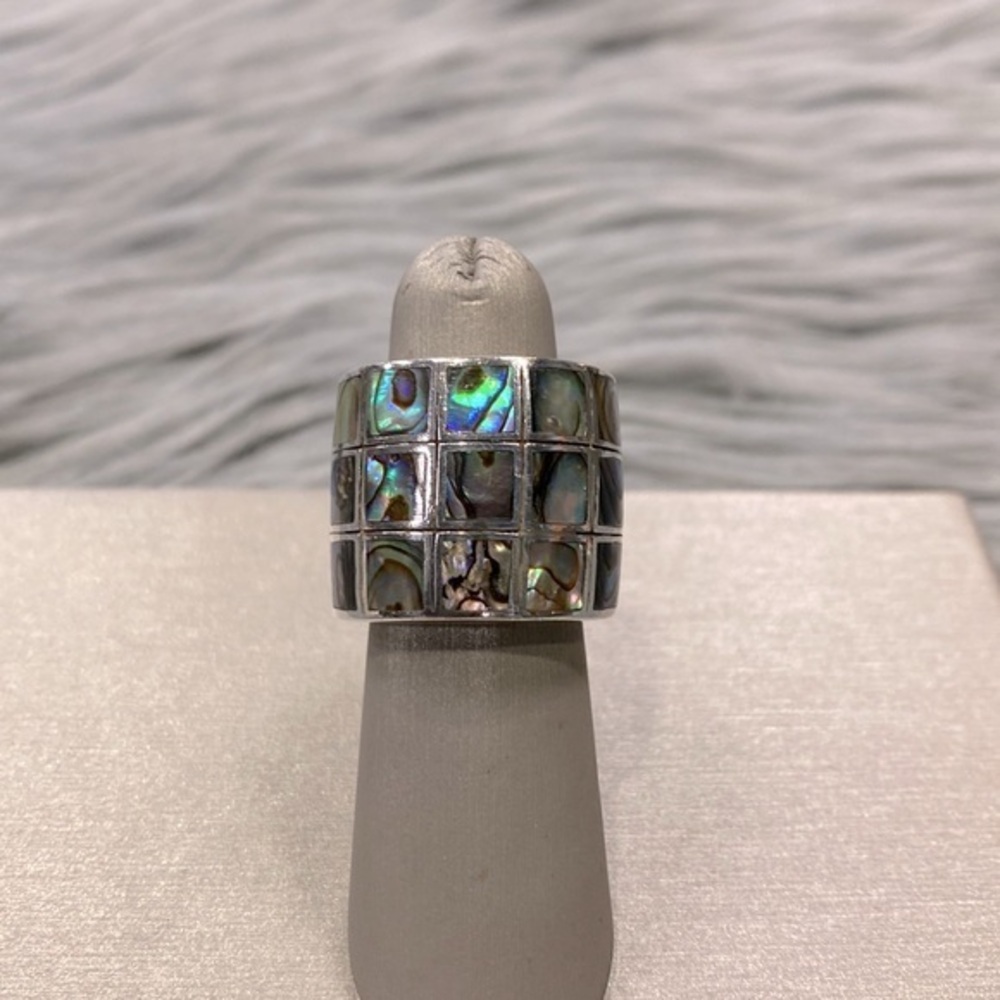 Cigar Style Sterling Silver and Abalone Ring